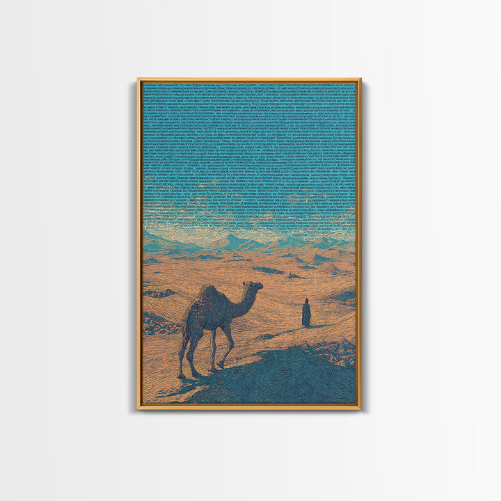 Textured Camel In Desert Wall Art, African Landscape, Blue Orange Safari Poster, Cultural Art Print, Office Decor Gift Set