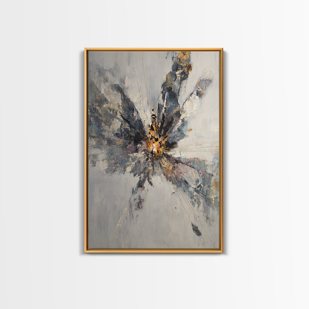 Explosive Gray Gold Abstract Burst Canvas Print, Modern Abstract Wall Art, Luxury Office Decor, Statement Living Room Art