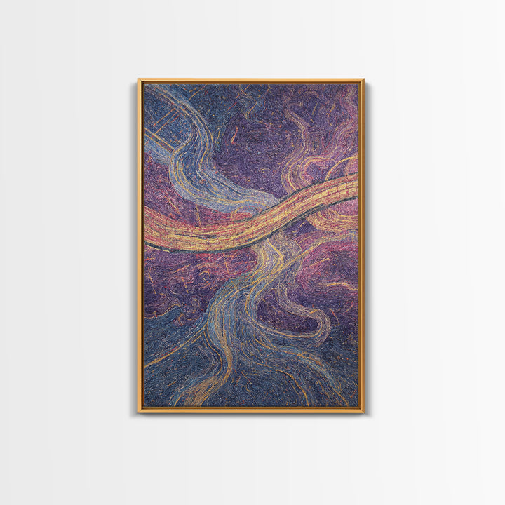 Flowing Purple Gold Abstract River Canvas Print, Textile Style Wall Art, Colorful Modern Decor, Boho Living Room Art Gift