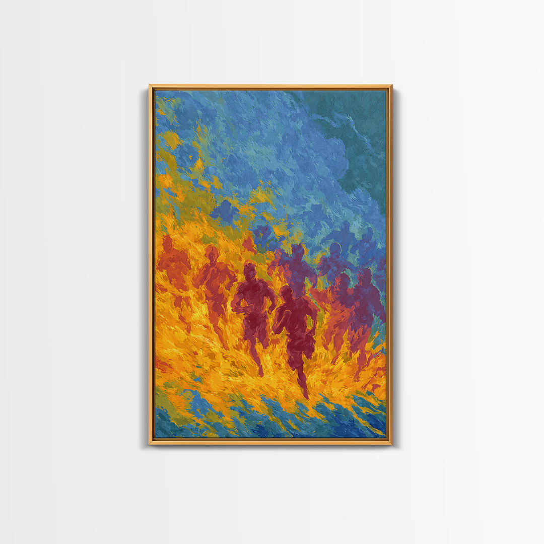 Fiery Runners In Blue And Orange, African Wall Art, Abstract African Art Print, Black Culture Decor, Vibrant Canvas Print