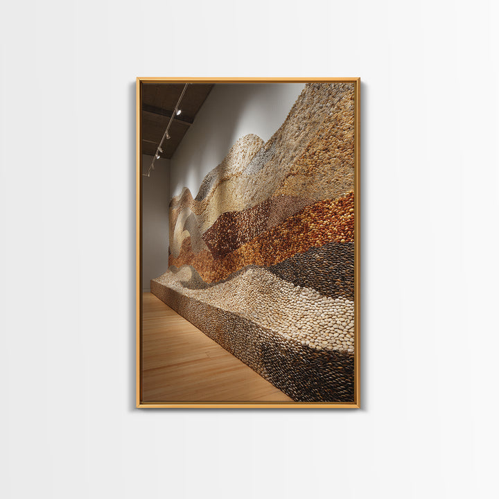 Gallery Stone Mosaic Wave Landscape, Large Textured Wall Art, Earth Tone Decor, Contemporary Art Print, Unique Canvas Print
