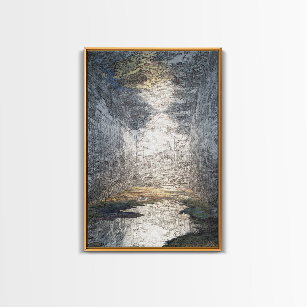 Abstract Urban Canyon Reflection Wall Art, Moody Blue Cityscape Print, Modern Architecture Decor, Statement Living Room Art