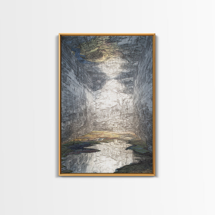 Abstract Urban Canyon Reflection Wall Art, Moody Blue Cityscape Print, Modern Architecture Decor, Statement Living Room Art