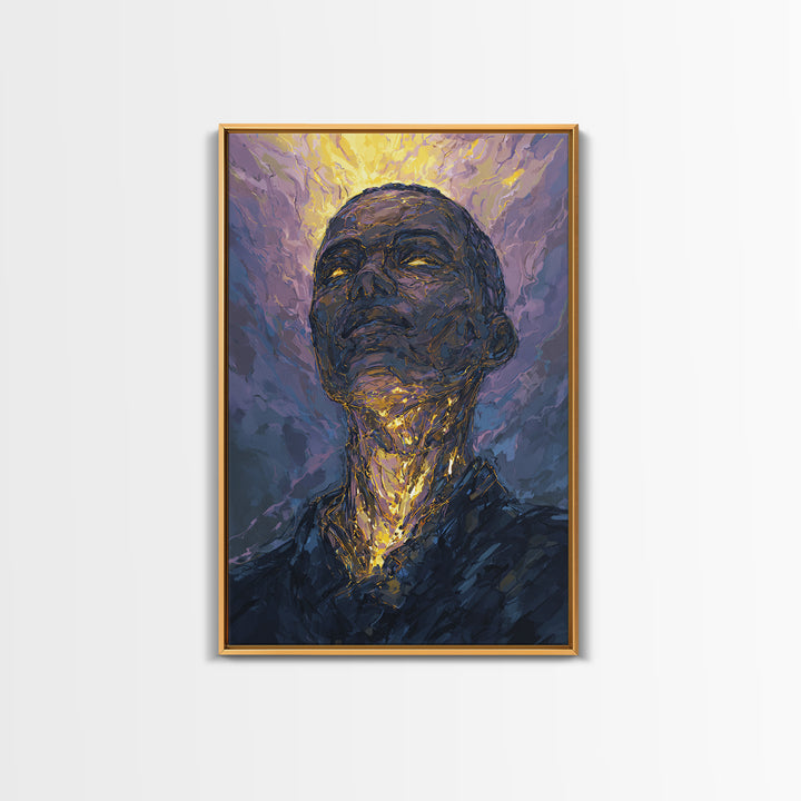 Radiant Black Man Portrait Wall Art, Gold Halo Abstract Painting, Modern African American Art, Spiritual Home Decor Gift