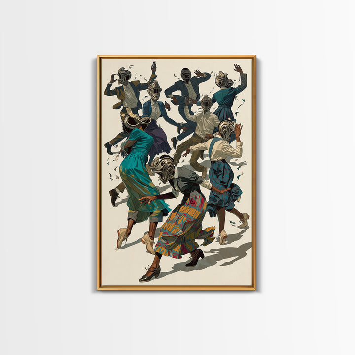 African Masked Dancers Celebration Canvas Print, African Tribal Art, Cultural Wall Decor, Colorful Afrocentric Home Gift