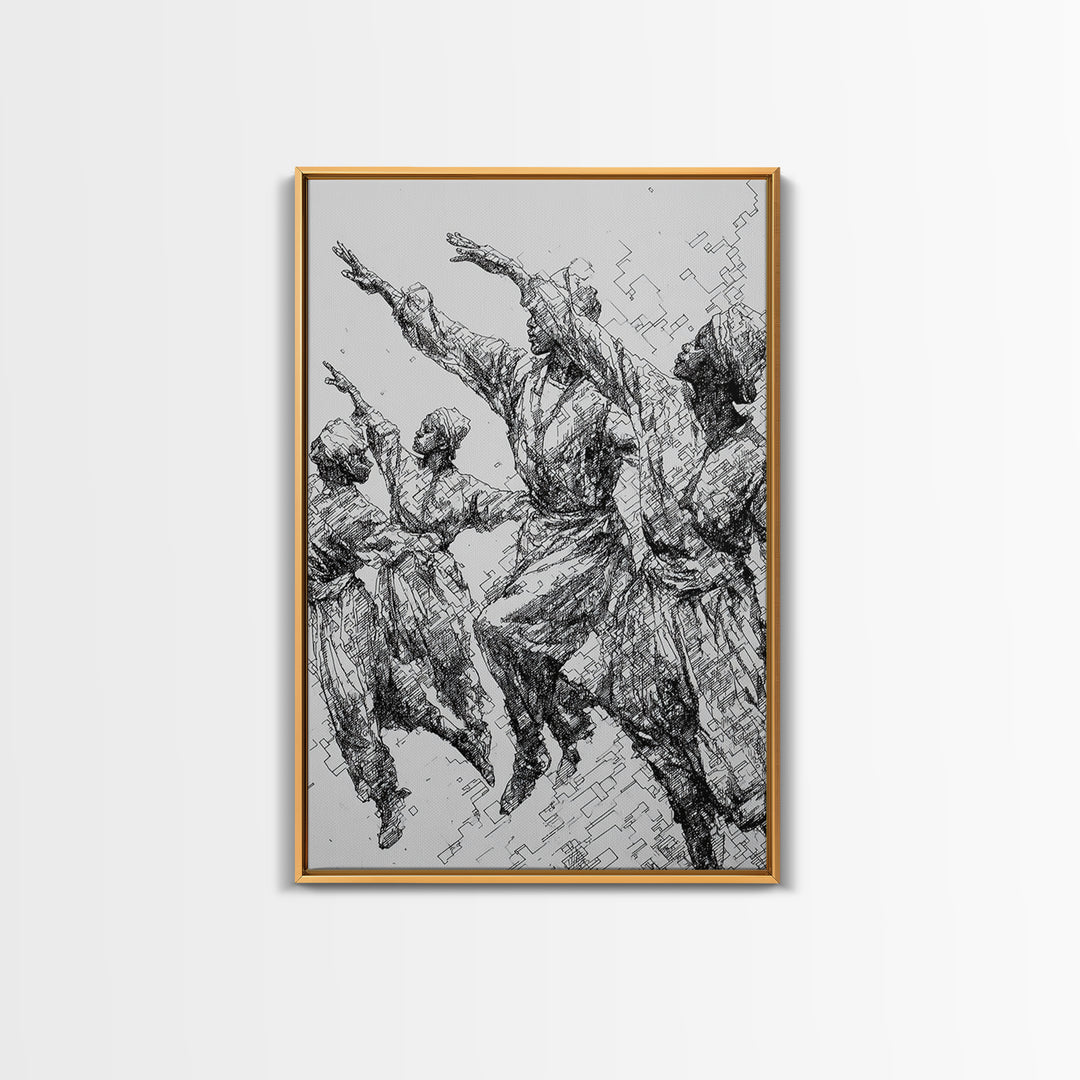 Leaping African Dancers Ink Sketch Wall Art, Black And White Cultural Dance Print, Afrocentric Home Decor, Gallery Art Gift