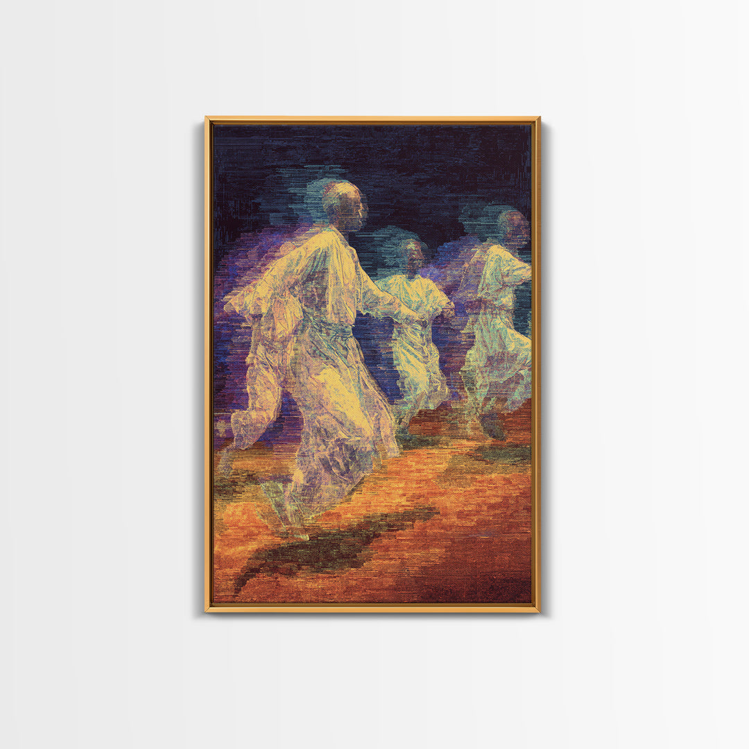 Ethereal African Dancers In Flowing Robes Wall Art, Motion Blur Cultural Painting, Afrocentric Spiritual Home Decor Gift