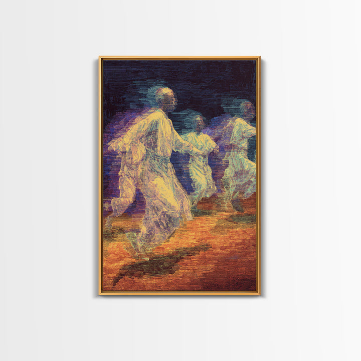 Ethereal African Dancers In Flowing Robes Wall Art, Motion Blur Cultural Painting, Afrocentric Spiritual Home Decor Gift