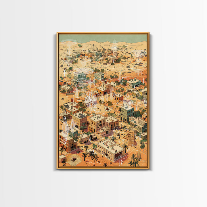 Desert Village Aerial Map With Contour Lines Wall Art, African Landscape Print, Boho Travel Poster, Earth Tone Wall Decor