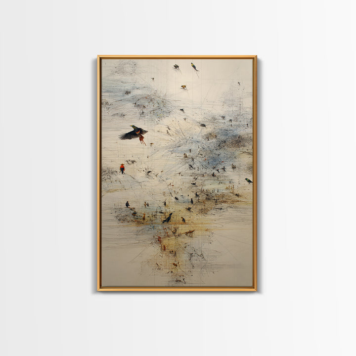 Abstract Birds Over Minimal African Landscape Wall Art, Modern Nature Scene Art, Neutral Gallery Decor, Unique Canvas Print