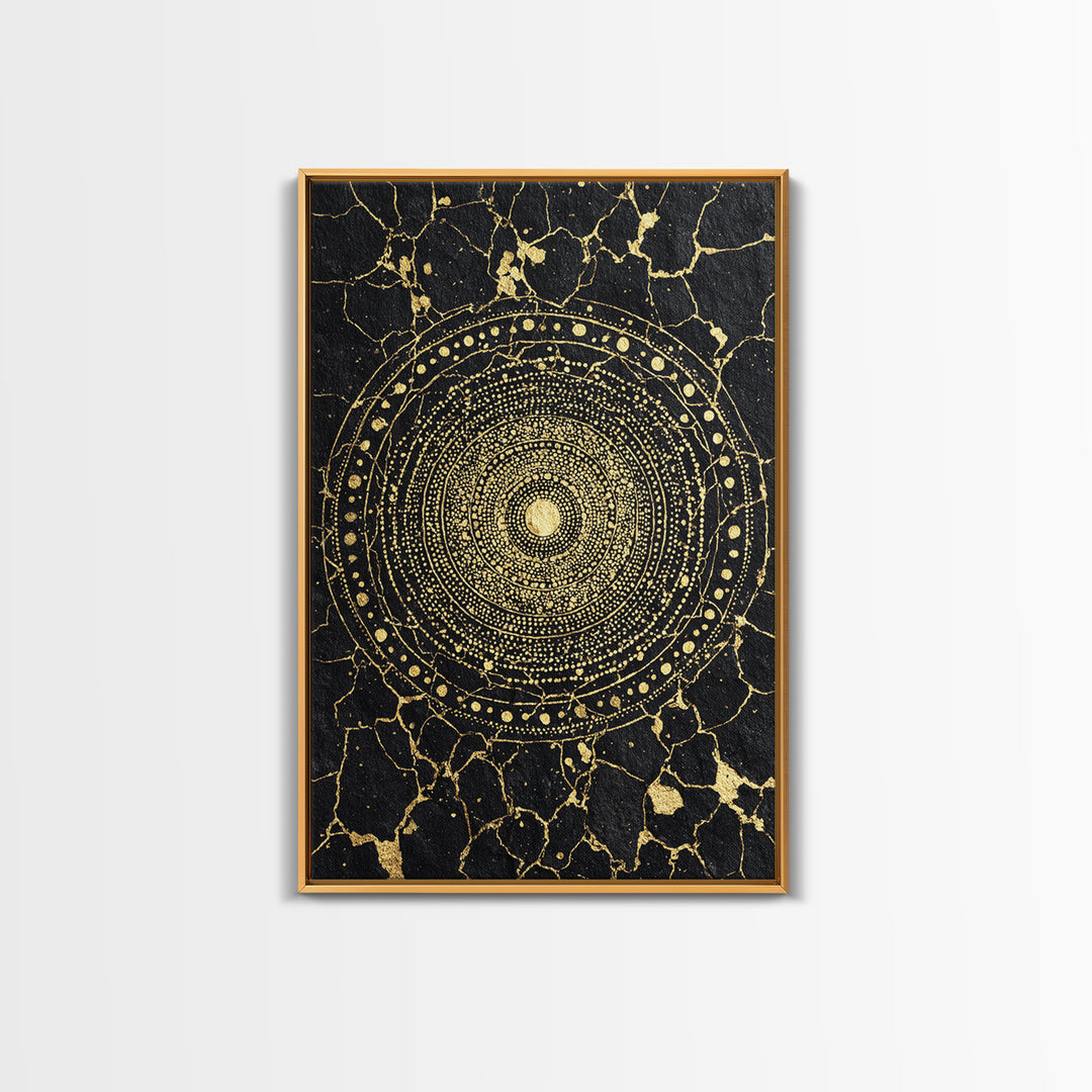 Black Gold African Mandala Wall Art, Geometric Circle Canvas Print, Spiritual Abstract Art, Luxury Modern Home Decor, Gift