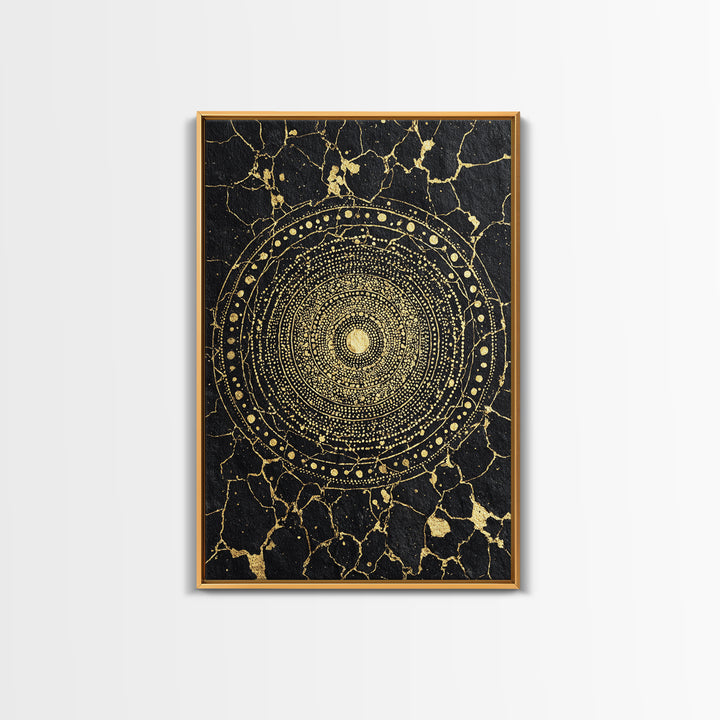 Black Gold African Mandala Wall Art, Geometric Circle Canvas Print, Spiritual Abstract Art, Luxury Modern Home Decor, Gift