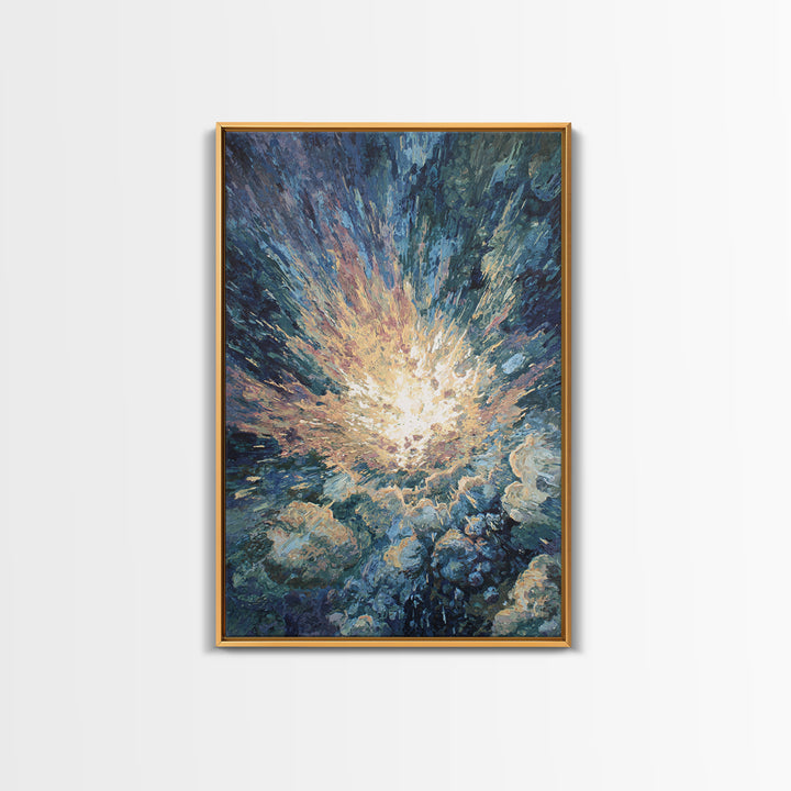 Radiant Ocean Light Burst In Blue Clouds Canvas Print, Abstract Painting, Dreamy Wall Art, Nature Scene Art, Home Decor Gift