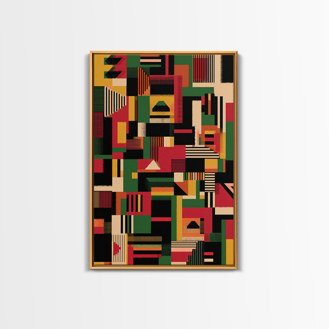 Kente Inspired Blocks In Green Red Gold Wall Art, African Abstract, Ankara Decor, Tribal Art Print, Bold Home Decor, Statement Piece