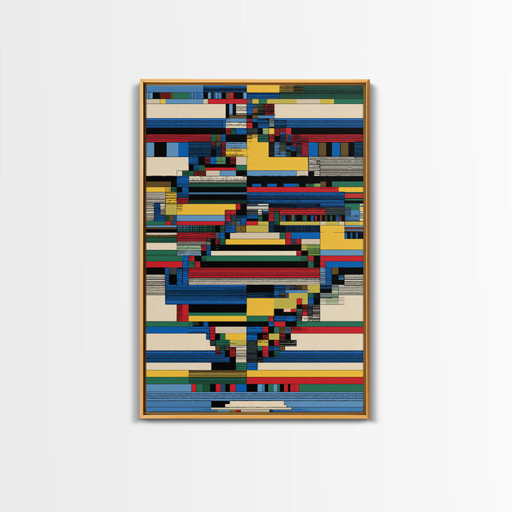 Glitched Africa Map In Primary Lines Canvas Print, Modern African Art, Geometric Wall Art, Afrocentric Office Decor Gift