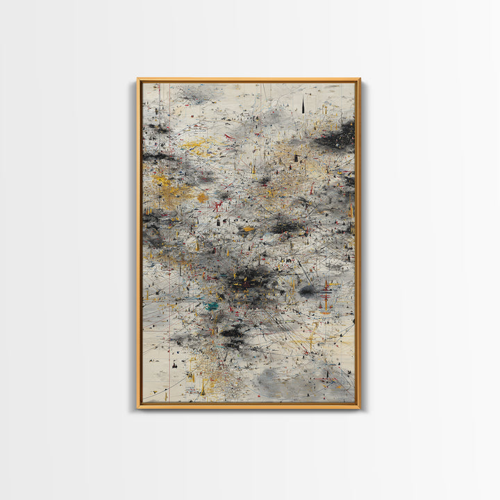 Neutral Abstract Storm Map Wall Art, Modern Canvas Art, Black Gold Minimalist Decor, Contemporary Office Art Print For Home