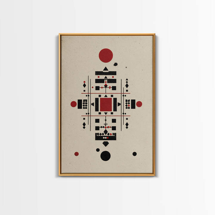Red Black Tribal Geometry On Beige Canvas Print, African Inspired Abstract Wall Art, Minimalist Cultural Home Decor Gift