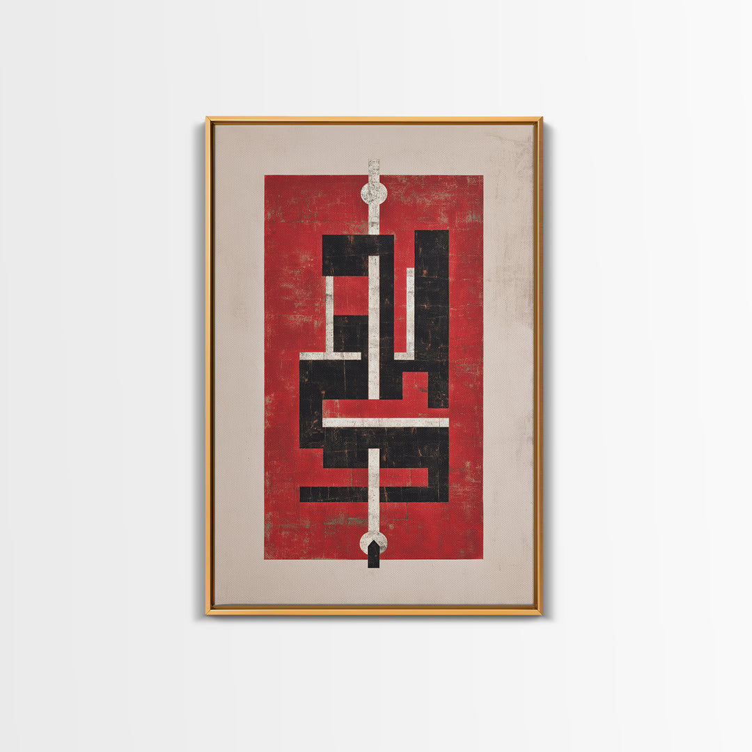Red Black Geometric Totem Abstract Canvas Print, Modern Tribal Wall Art, Bold Cultural Home Decor For Statement Rooms Art