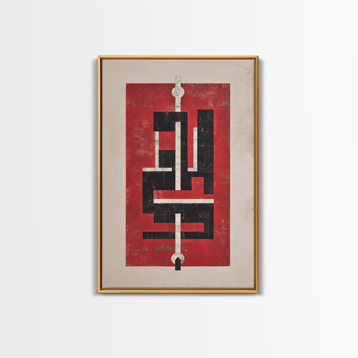 Red Black Geometric Totem Abstract Canvas Print, Modern Tribal Wall Art, Bold Cultural Home Decor For Statement Rooms Art