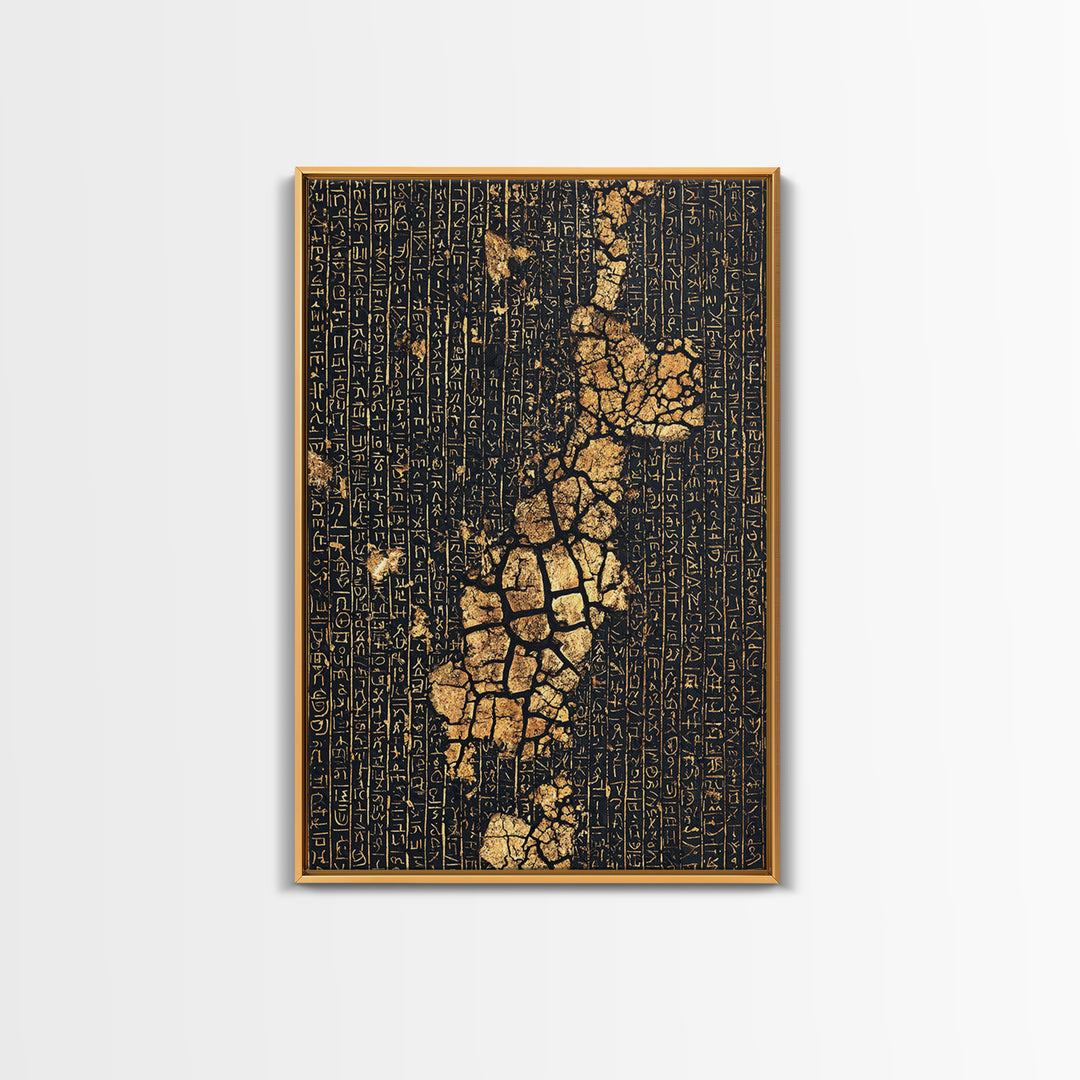 Ancient Gold Hieroglyph Map Wall Art, African Egyptian Art, Black And Gold Art, Cultural Wall Decor, Luxury Canvas Print