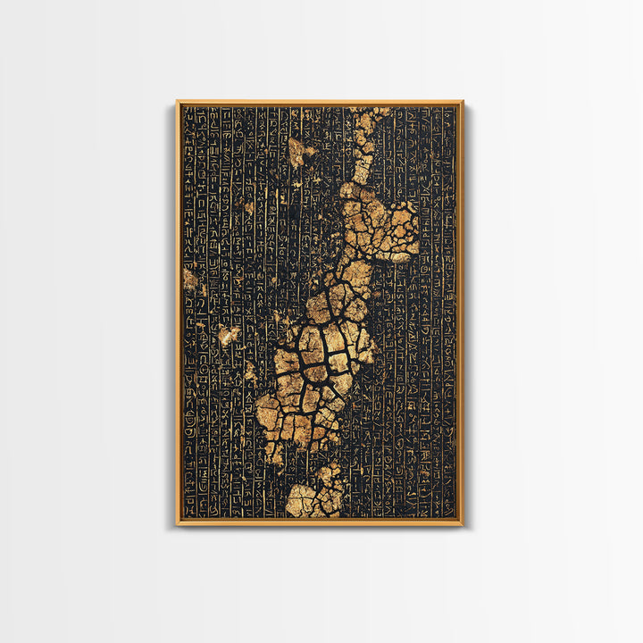 Ancient Gold Hieroglyph Map Wall Art, African Egyptian Art, Black And Gold Art, Cultural Wall Decor, Luxury Canvas Print