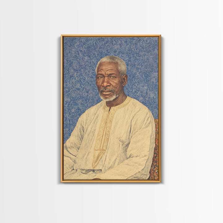 Elder African Man Portrait Framed Canvas Print, African American Art, Black History Gift, Cultural Home Decor, Office Decor