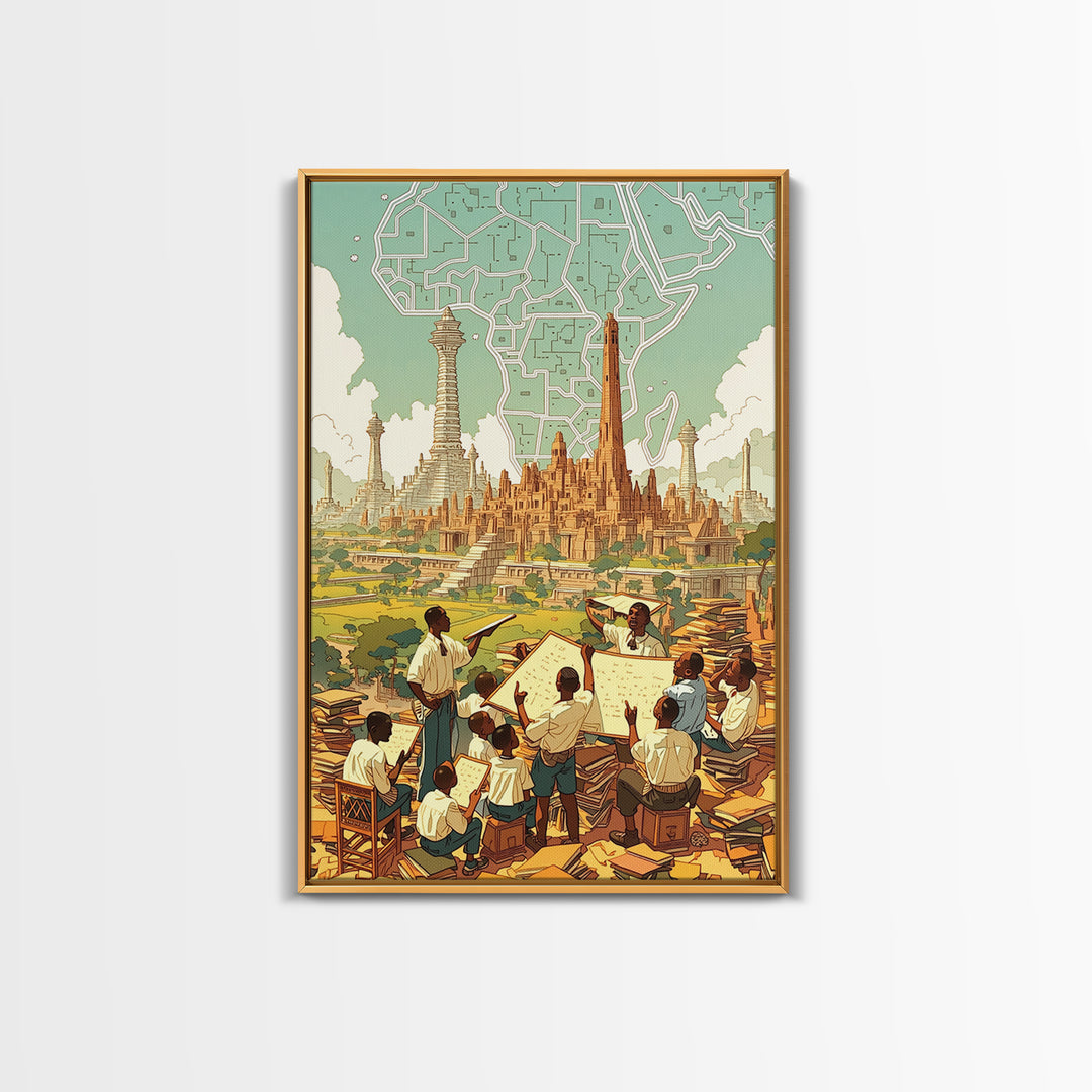Afrofuturist African Classroom City Wall Art, Africa Art Print, Black Culture Art, Educational Decor, Modern Canvas Art Gift