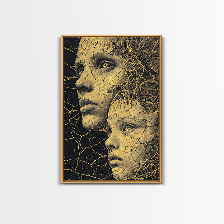 Golden Mother And Child Cosmic Wall Art, Black Woman Art, African American Art, Spiritual Wall Decor, Dreamy Canvas Print