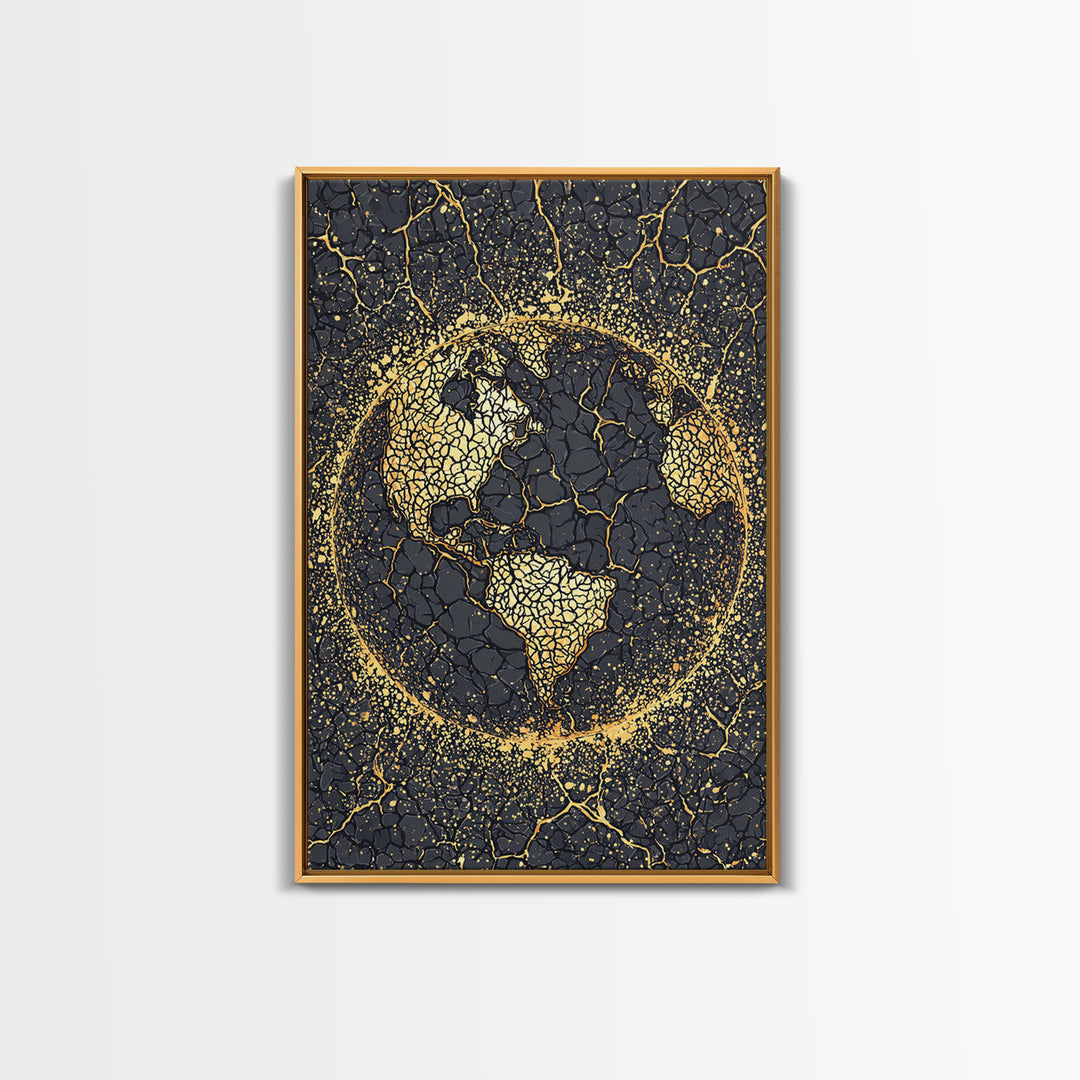 Black And Gold Cracked Africa Globe Canvas Print, African Wall Art, Afrocentric Decor, Modern Abstract Ethnic Home Decor Gift