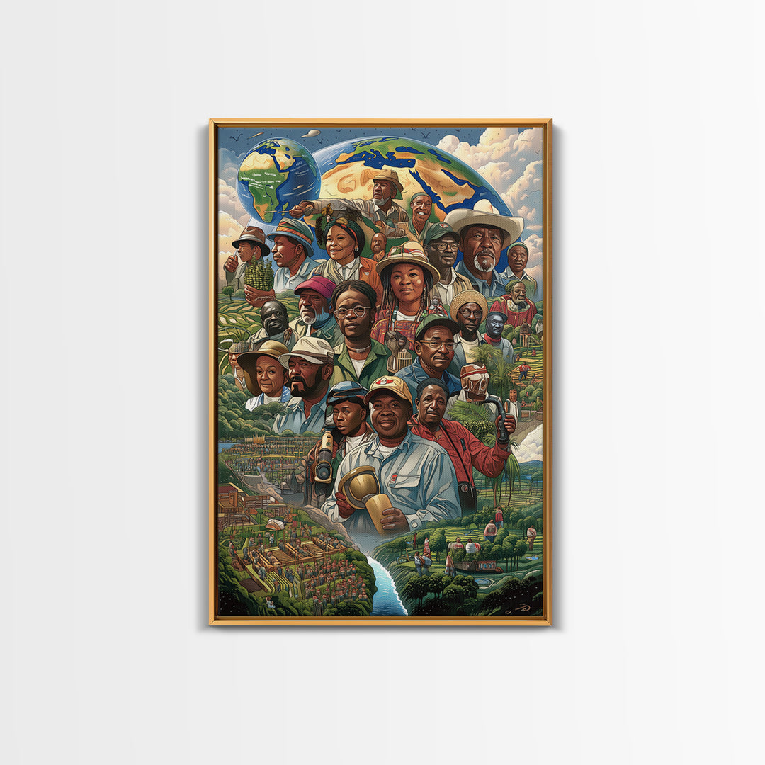 African Community Farmers Portrait Wall Art, Afrocentric Art Print, Black Culture Decor, Unique Motherland Living Room Home Decor Gift