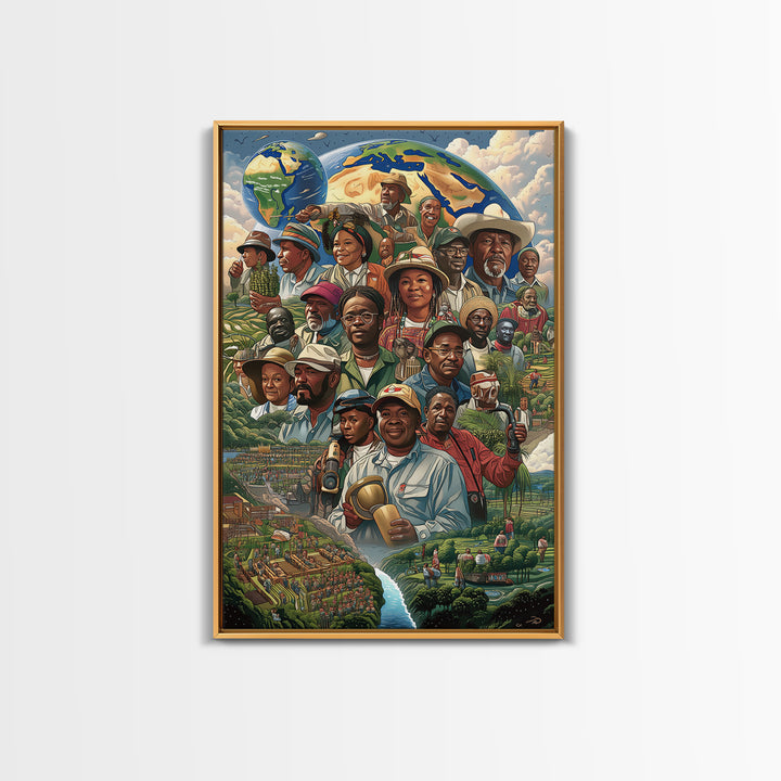 African Community Farmers Portrait Wall Art, Afrocentric Art Print, Black Culture Decor, Unique Motherland Living Room Home Decor Gift