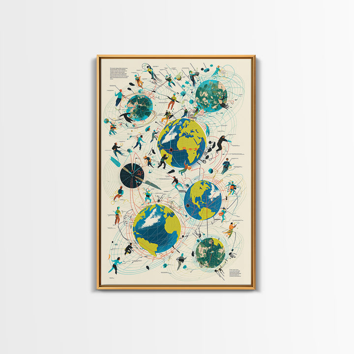 Abstract Global Network People Wall Art, Modern African Inspired Digital Art, Geometric Office Decor, World Map Canvas Print