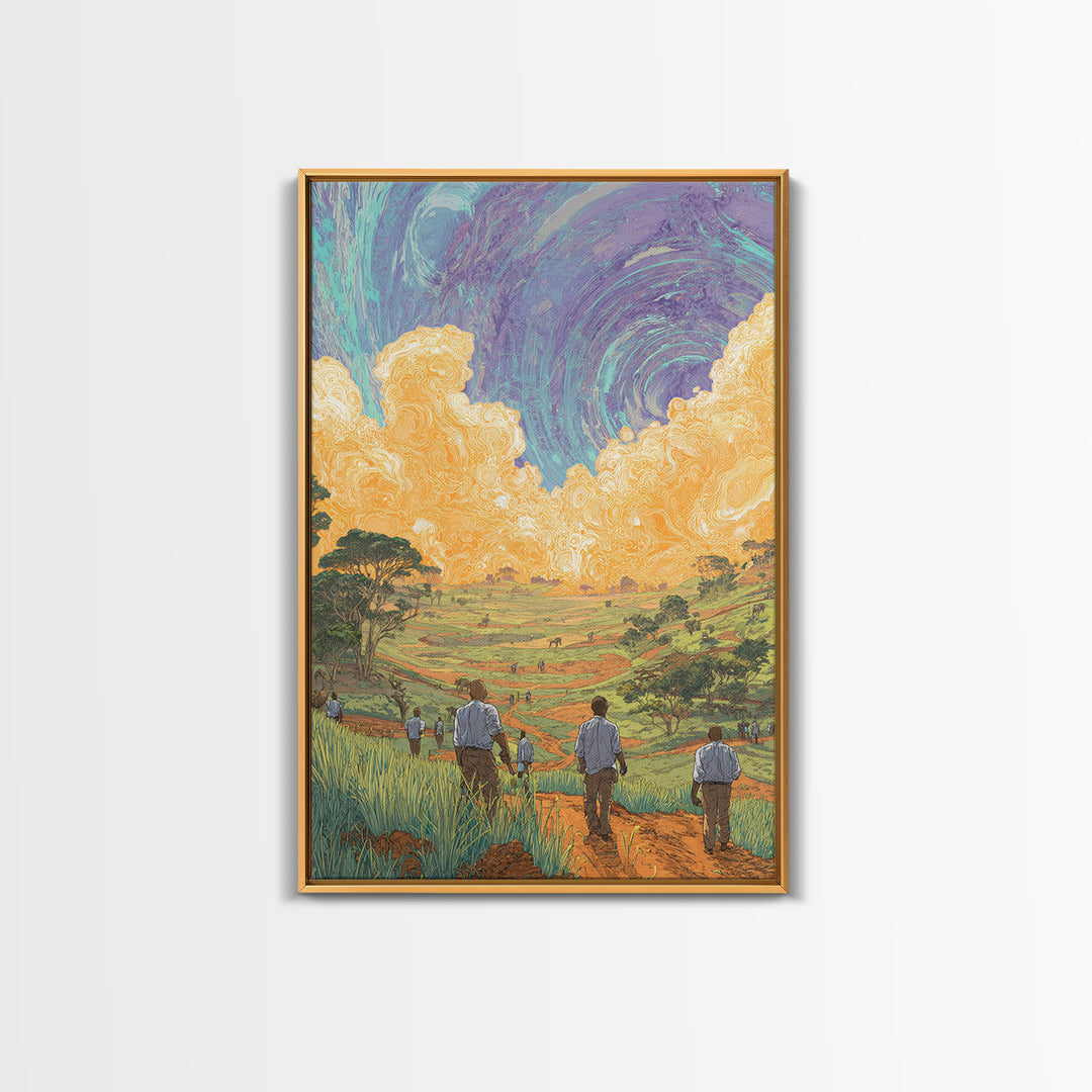Rolling African Valley With Golden Clouds Canvas Print, African Landscape Wall Art, Nature Scene Art, Earth Tone Home Decor
