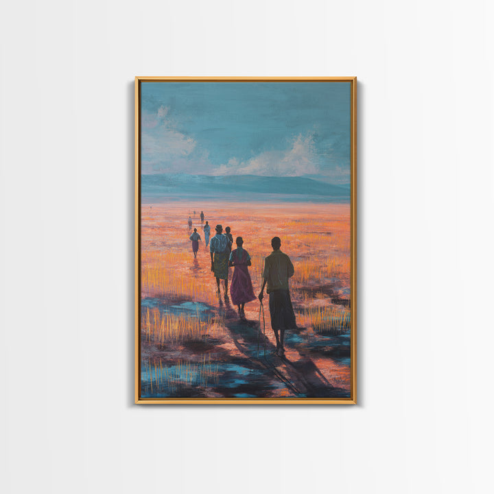 Serene African Wetland Walk At Sunset Wall Art, Afrocentric Landscape Print, Motherland Nature Decor, Living Room Canvas Print