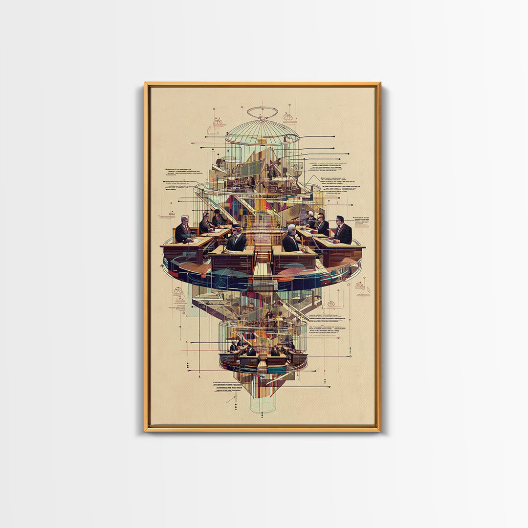 Futuristic Council Chamber Wall Art, Architectural Diagram, Modern Afrocentric Decor, Geometric Office Canvas Print Gift
