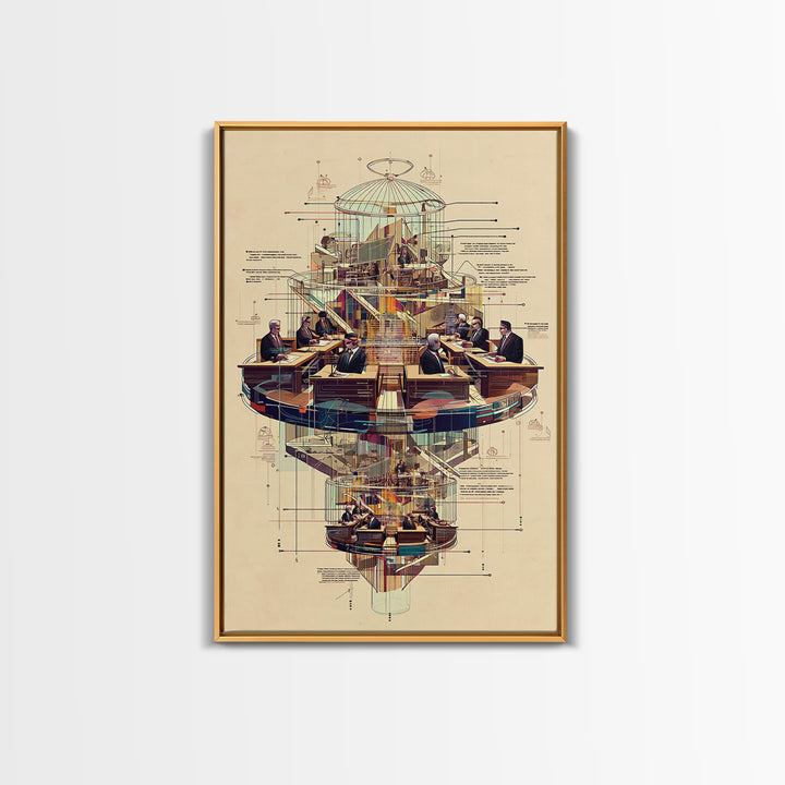Futuristic Council Chamber Wall Art, Architectural Diagram, Modern Afrocentric Decor, Geometric Office Canvas Print Gift