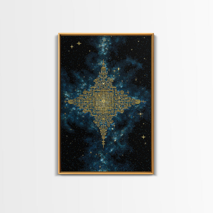 Golden Celestial Geometry Canvas Print, Cosmic Star Map Wall Art, Black And Gold Spiritual Decor, Mystical Gift For Home