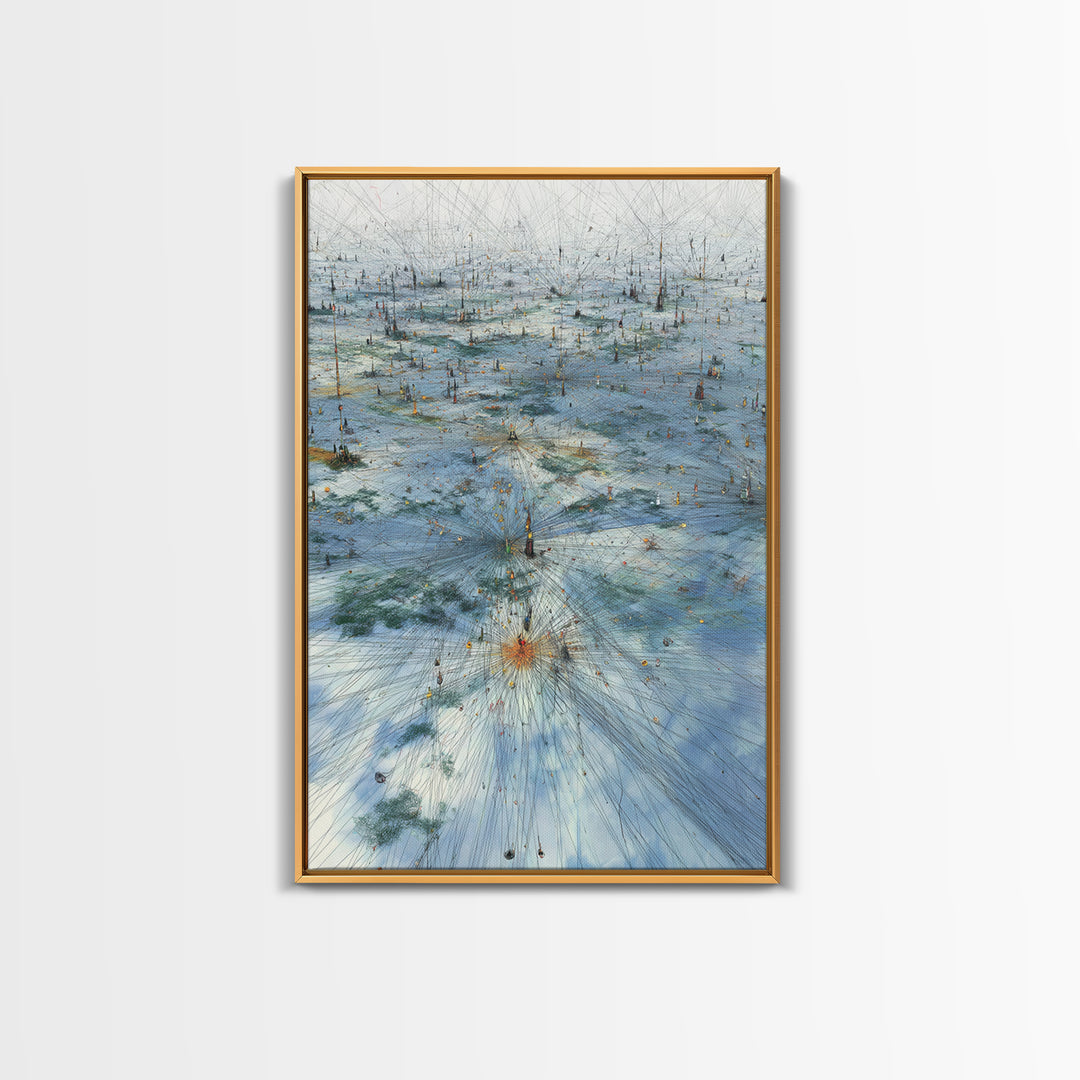 Icy Network Landscape Wall Art, Blue Abstract Field, Dreamy Modern Canvas Print, Minimalist Office Decor Gift, Large Home Decor