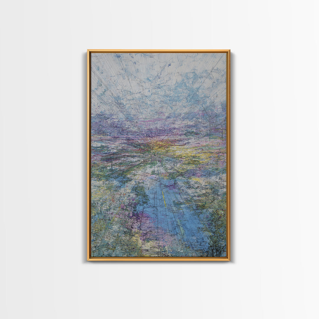 Pastel Horizon Abstract Wall Art, Blue Lavender Landscape, Modern Unique Canvas Print, Dreamy Office Decor Gift For Home