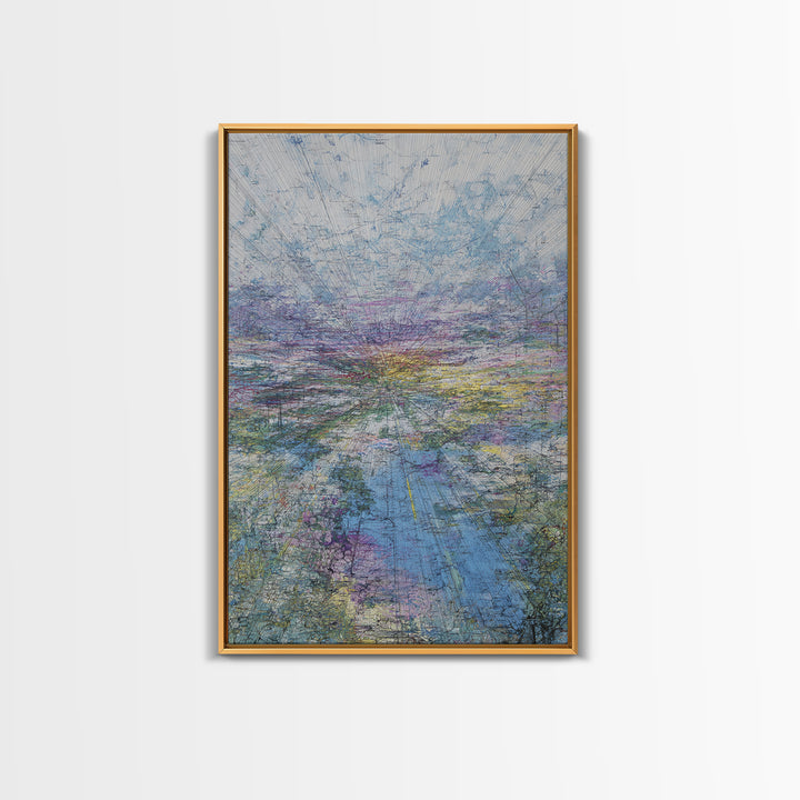 Pastel Horizon Abstract Wall Art, Blue Lavender Landscape, Modern Unique Canvas Print, Dreamy Office Decor Gift For Home