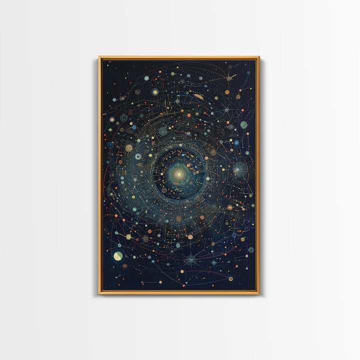 Dark Cosmic Orbit Mandala Canvas Print, Galaxy Map Wall Decor, Abstract Art, Modern Office Decor, Starry Astronomy Poster