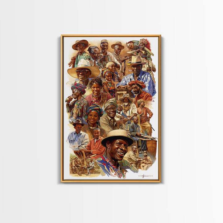 Joyful African Community Collage With Musicians, Canvas Print, African Celebration, Black Art, Cultural Wall Decor, Gift For Her
