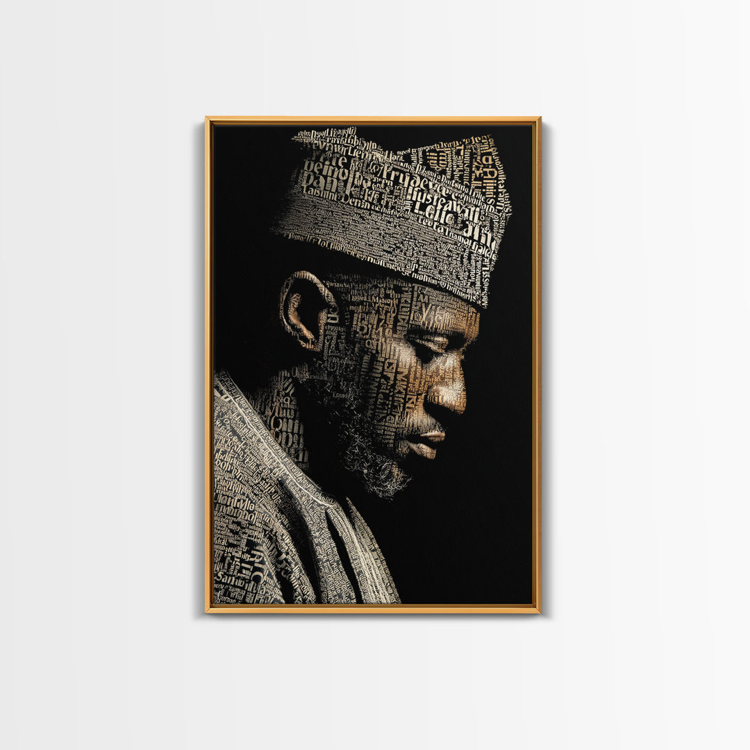 African Man Typography Profile Canvas Print, Black Art Portrait, Afrocentric Artwork, Modern Black Culture Wall Decor Gift