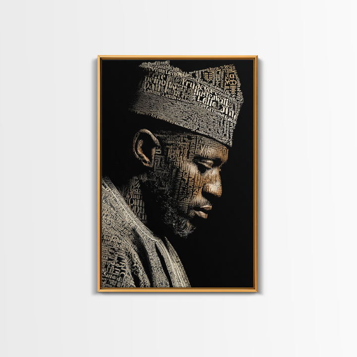 African Man Typography Profile Canvas Print, Black Art Portrait, Afrocentric Artwork, Modern Black Culture Wall Decor Gift