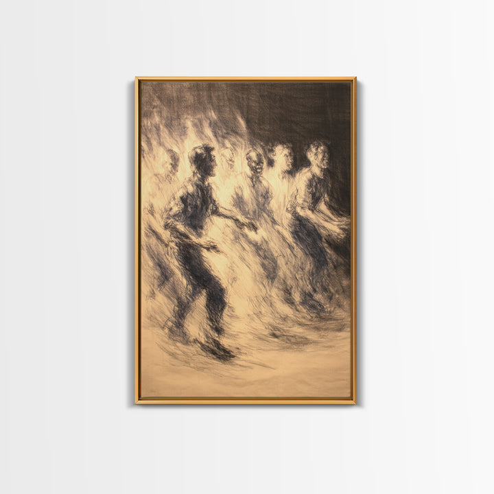 Sepia African Dancers Canvas Print, Expressive Charcoal Figure Art, Cultural Wall Decor, Motion Study For Living Room Decor