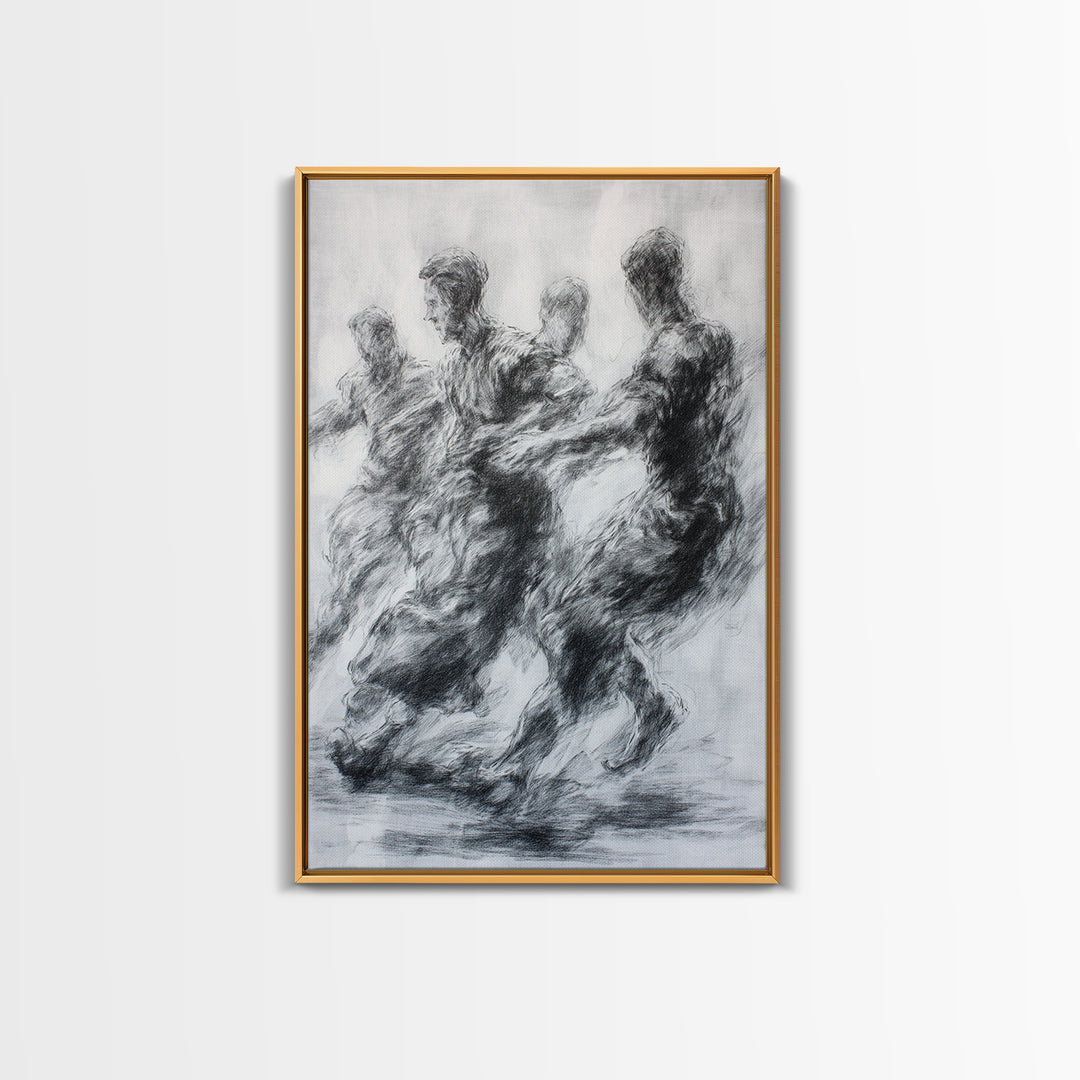 Monochrome African Dancers Wall Art, Charcoal Figure Drawing, Abstract Motion Print, Minimalist Black And White Decor Gift