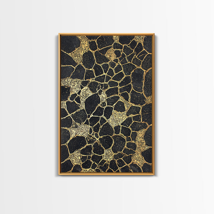 Black Gold Abstract Wall Art, Kintsugi Inspired Pattern Canvas, Luxury Modern Decor, Geometric Texture Print, Stylish Home Gift