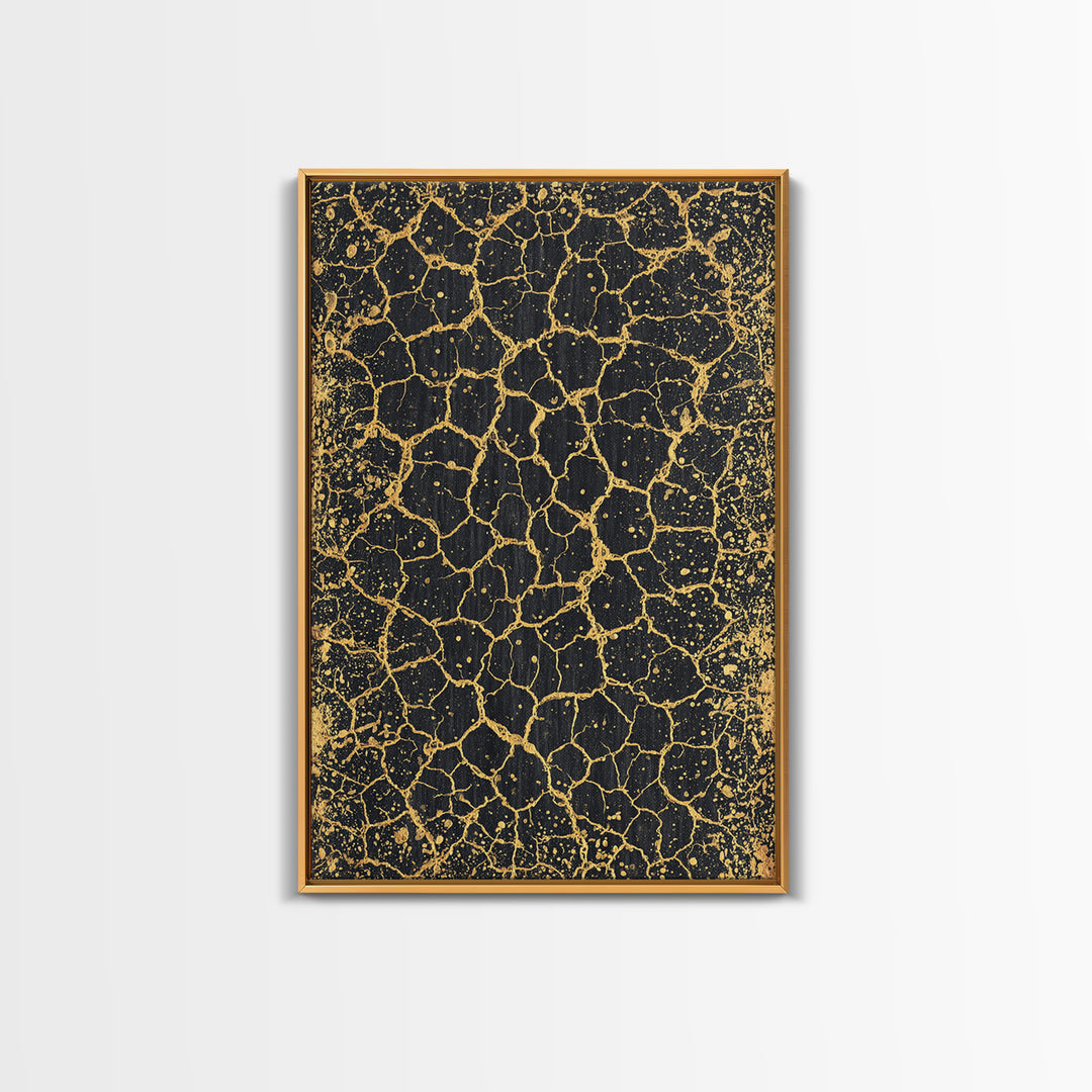 Black And Gold Crackle Texture, Abstract Wall Art, Luxury Canvas Print, Modern Geometric Elegant Home Decor, Statement Gift