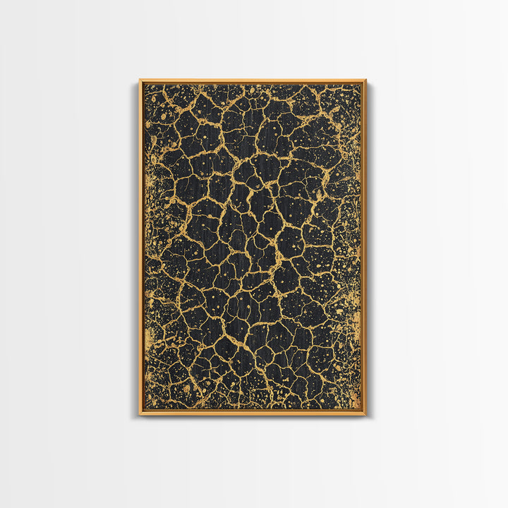 Black And Gold Crackle Texture, Abstract Wall Art, Luxury Canvas Print, Modern Geometric Elegant Home Decor, Statement Gift