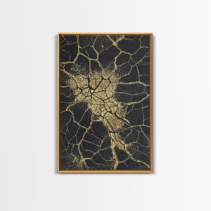 Golden Africa Map Crackle Silhouette, African Wall Art, Framed Canvas Print, Afrocentric Motherland Home Decor, Black History Gift